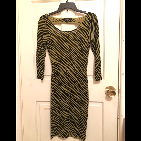Betsey Johnson sexy green zebra stripe Dress sz S - Picture 3 of 8